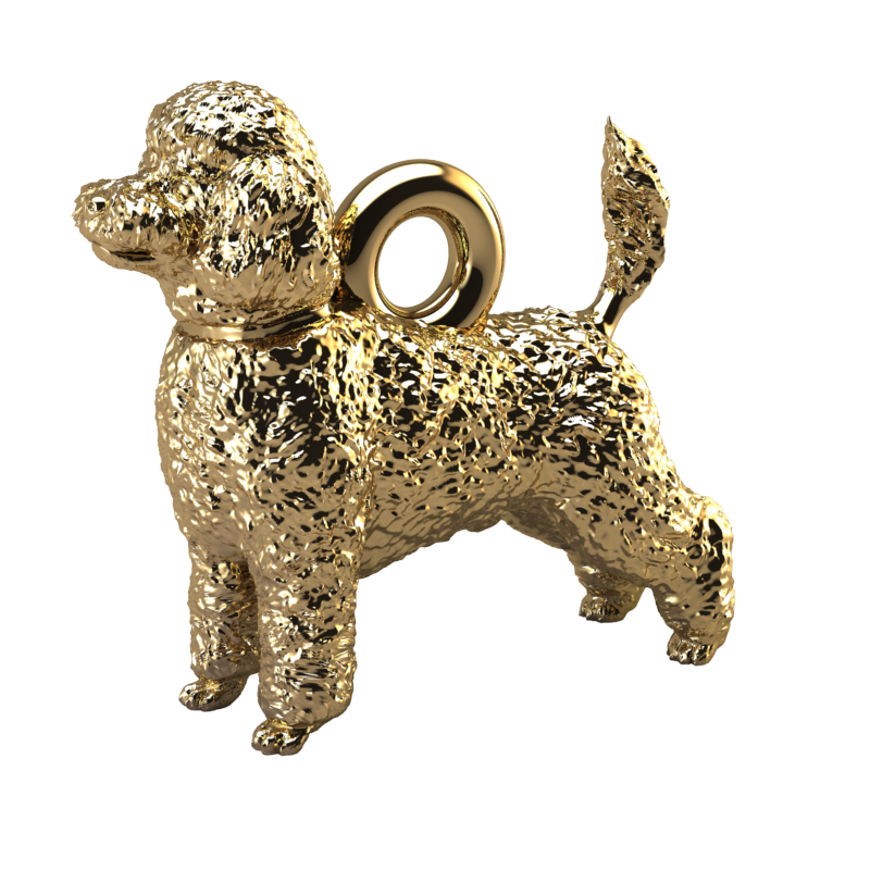Silver dog pendant necklaces and charms with textured fur details on a chain, perfect accessory for dog lovers and jewellery enthusiasts worldwide, also available in solid gold. Made by Chris Simpson Designs in the United Kingdom.