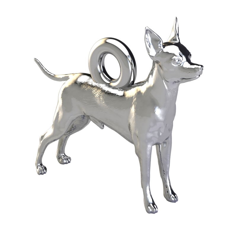 Silver dog pendant necklaces and charms with textured fur details on a chain, perfect accessory for dog lovers and jewellery enthusiasts worldwide, also available in solid gold. Made by Chris Simpson Designs in the United Kingdom.