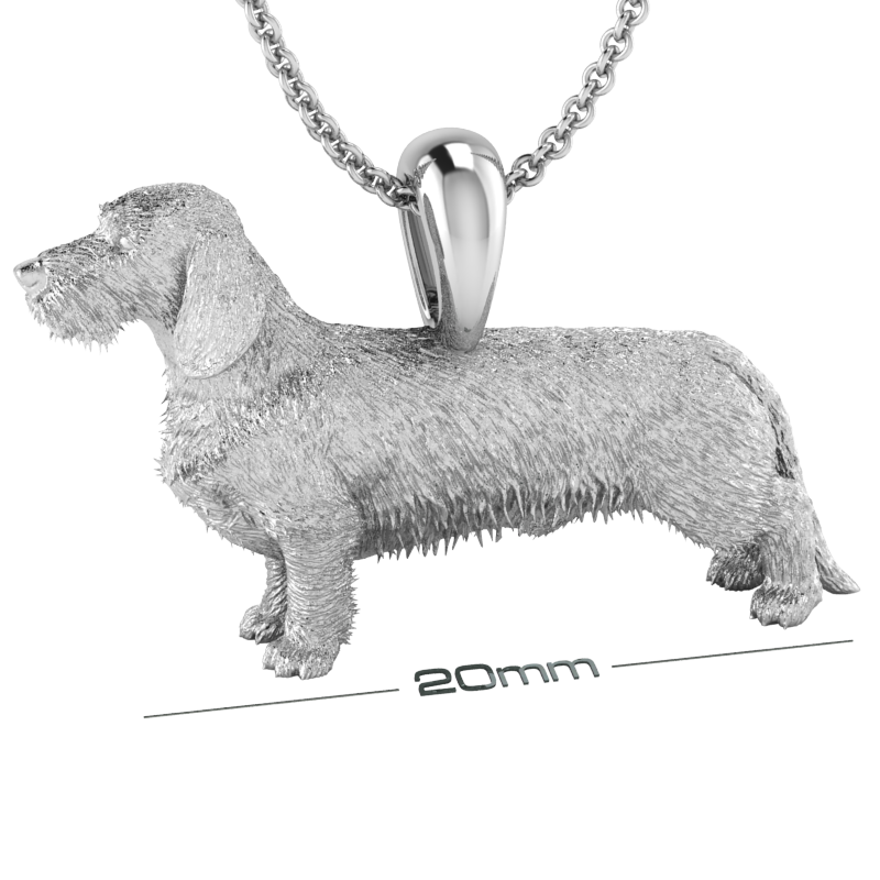 Silver dog pendant necklace with textured fur details on a chain, perfect accessory for dog lovers and jewellery enthusiasts worldwide, also available in solid gold. Made by Chris Simpson Designs in the United Kingdom.