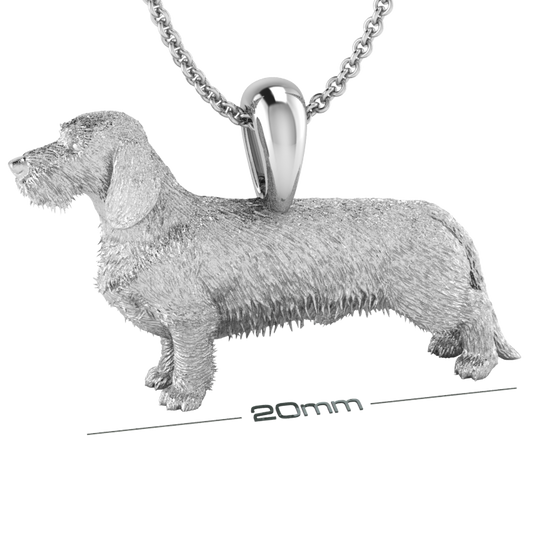 Silver dog pendant necklace with textured fur details on a chain, perfect accessory for dog lovers and jewellery enthusiasts worldwide, also available in solid gold. Made by Chris Simpson Designs in the United Kingdom.