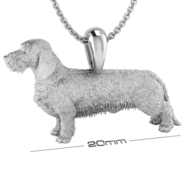 Silver dog pendant necklace with textured fur details on a chain, perfect accessory for dog lovers and jewellery enthusiasts worldwide, also available in solid gold. Made by Chris Simpson Designs in the United Kingdom.