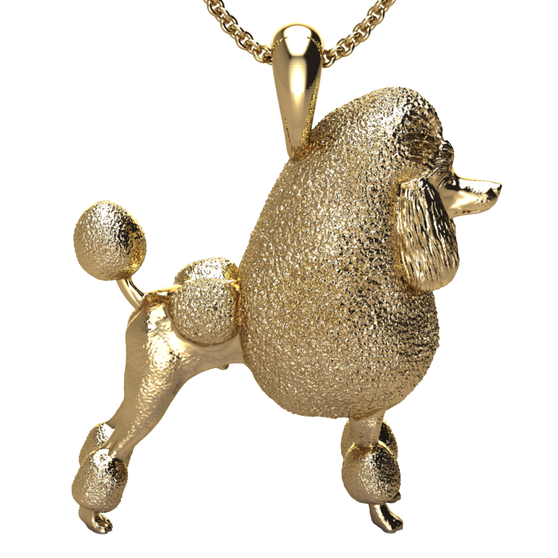 Silver dog pendant necklace with textured fur details on a chain, perfect accessory for dog lovers and jewellery enthusiasts worldwide, also available in solid gold. Made by Chris Simpson Designs in the United Kingdom.