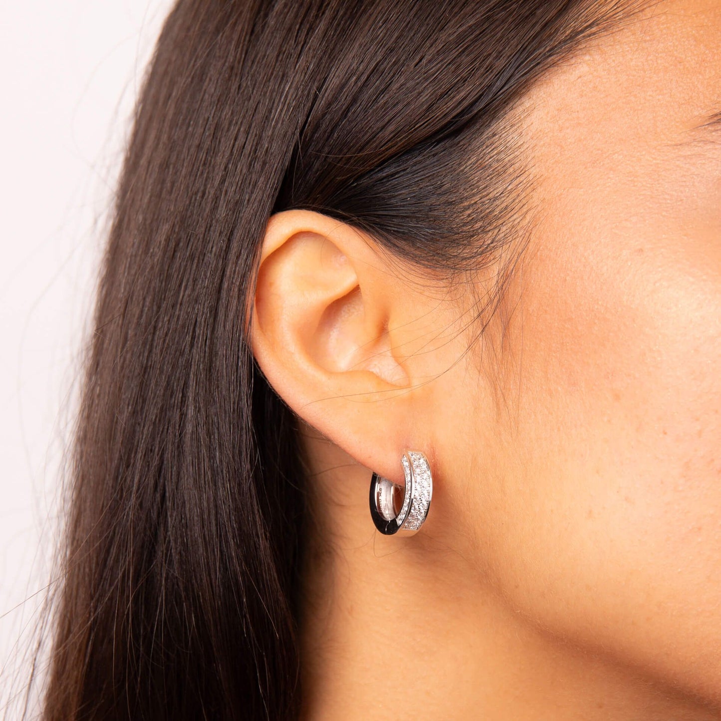 Diamonfire Half Pave Band Hoop Earrings