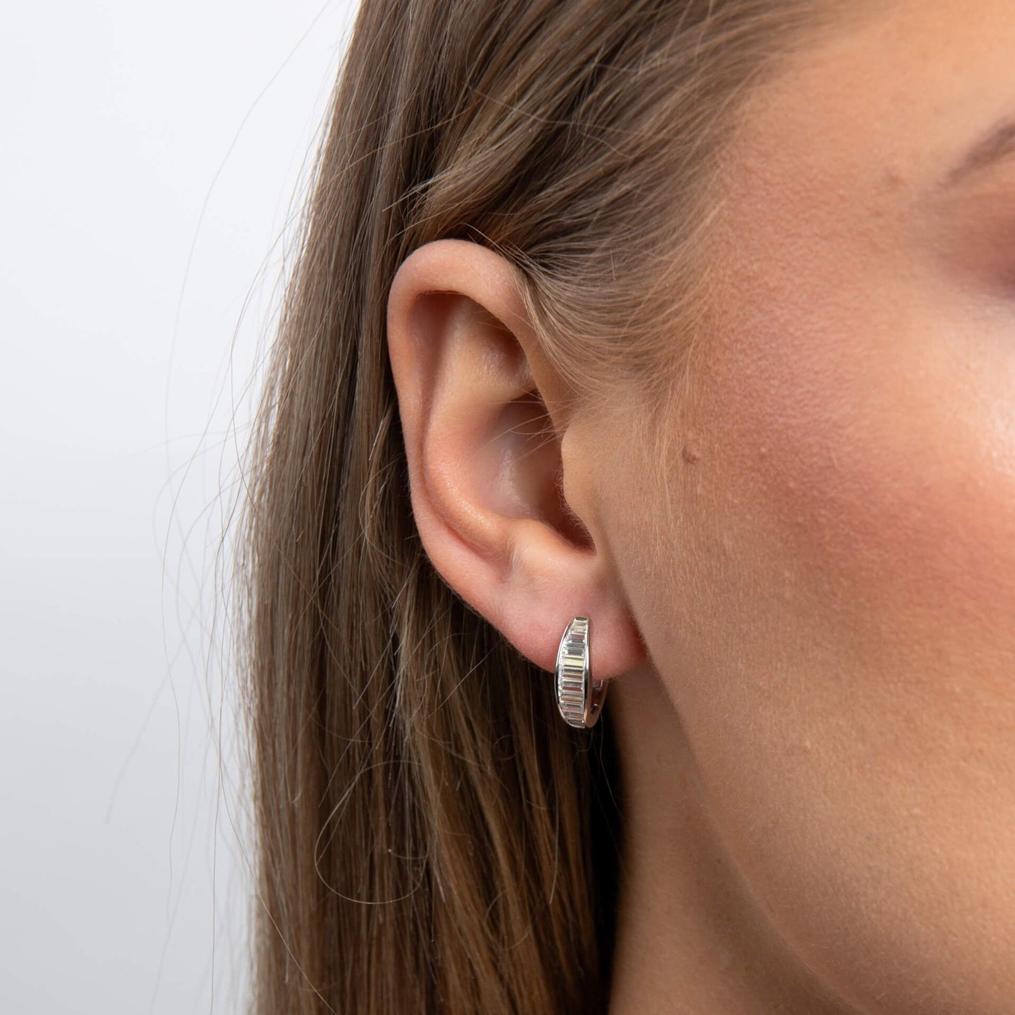 Diamonfire Channel Set Baguette Zirconia Hoop Earrings