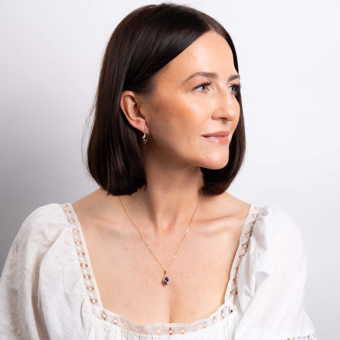 Flame Cut Amethyst Drop Earrings in 9ct Gold