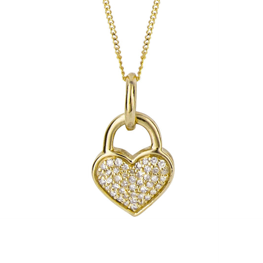 Heart Padlock Pendant with Pave Diamond in 9ct Gold