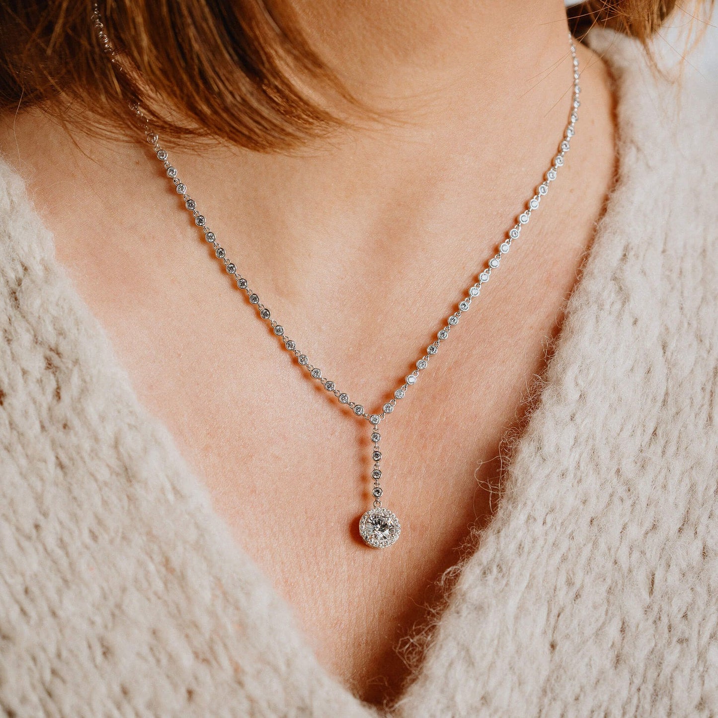 Diamonfire Pave Set Zirconia Drop Necklace