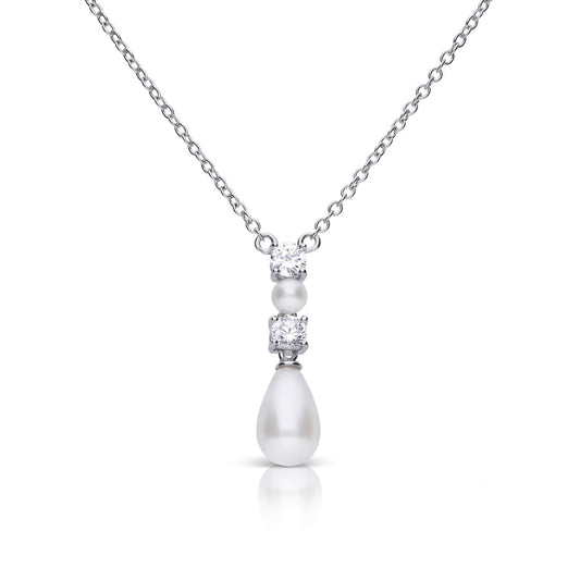 Diamonfire Alternating Shell Pearl and Zirconia Drop Necklace