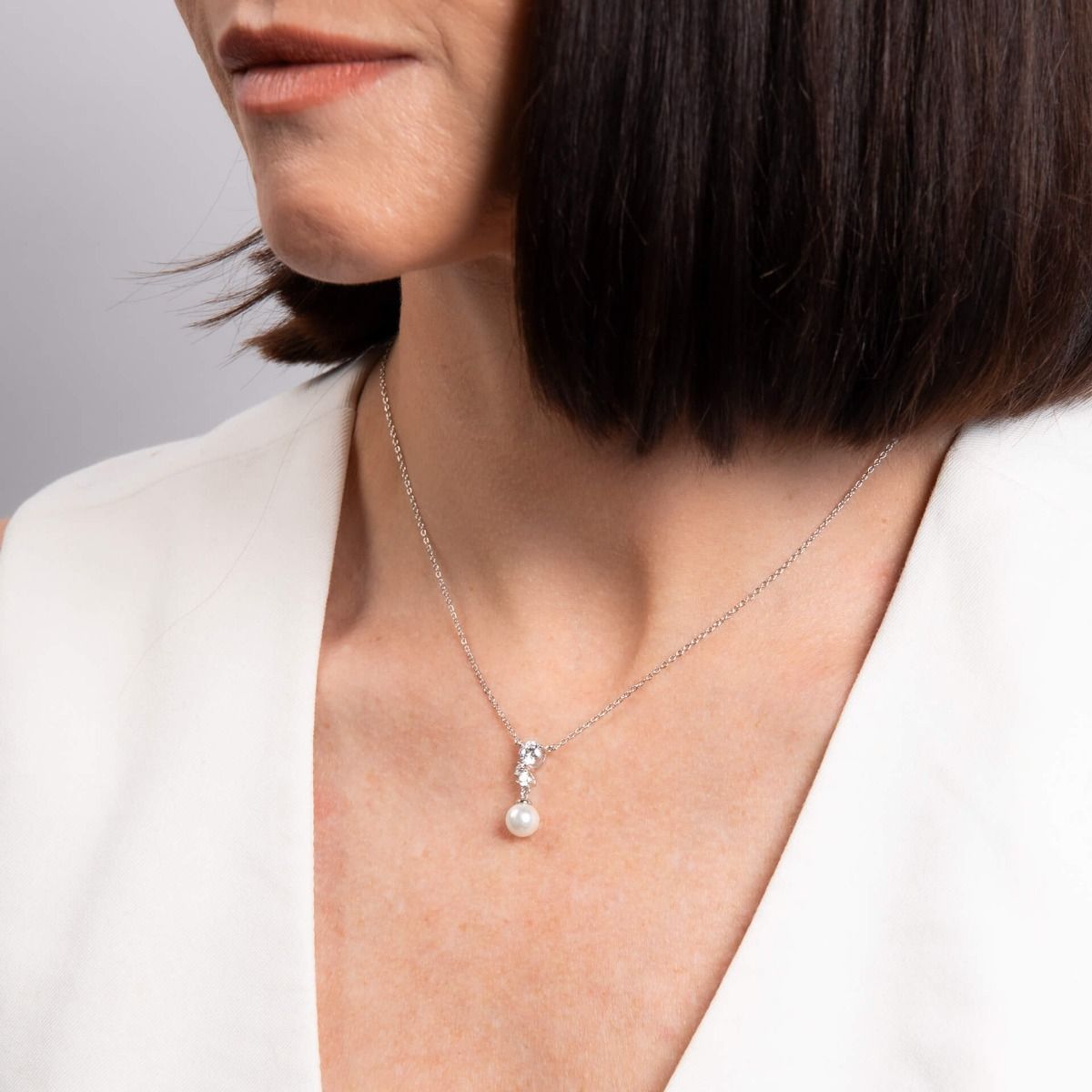 Diamonfire Shell Pearl Drop Necklace with Zirconia Cluster