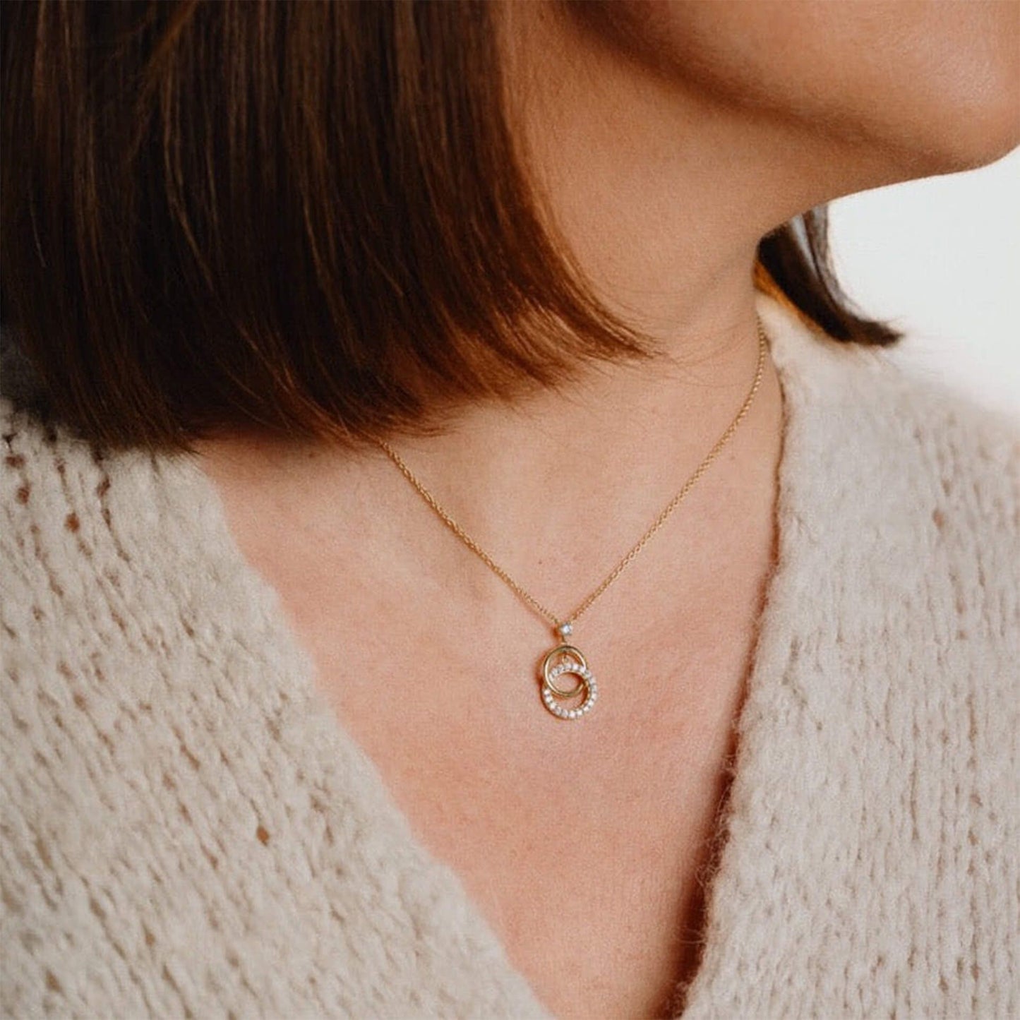 Diamonfire Interlinked Plain and Zirconia Rings Necklace