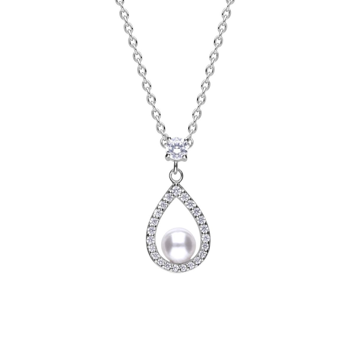 Diamonfire Open Halo Teardrop Pendant with Shell Pearl