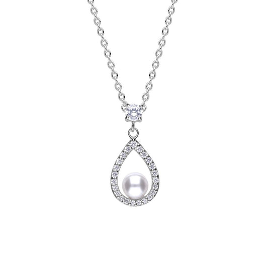 Diamonfire Open Halo Teardrop Pendant with Shell Pearl