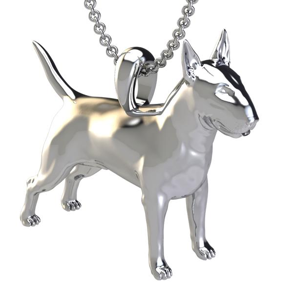 Silver dog pendant necklace with textured fur details on a chain, perfect accessory for dog lovers and jewellery enthusiasts worldwide, also available in solid gold. Made by Chris Simpson Designs in the United Kingdom.